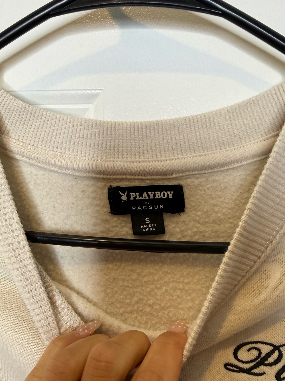 PLAYBOY Cream and Black Logo Pullover Sweatshirt - Picture 4 of 6
